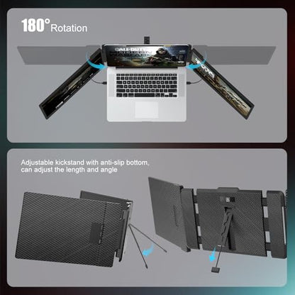 KEFEYA Laptop Screen Extender, 14" Portable Monitor for Laptop, 1440P QHD Triple Screen Monitor Extender for 13"-17" Laptops, HDMI/USB-C for MacBook, Windows, Chrome, Switch, Plug & Play - size: 14.1"