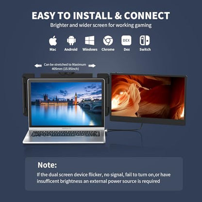 ALLVIA 14in FHD 1080P IPS Portable Monitor for Laptops 13-17.3", "Laptop Monitor Extender Dual Screen with USB-C/HDMI Port, Plug & Play for Macbook/Windows/Android/Switch