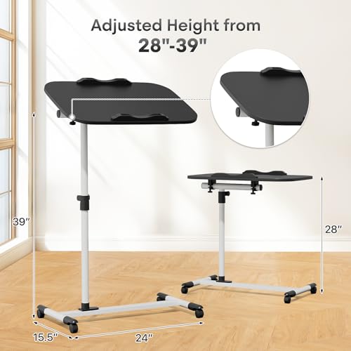 Athena Collection Adjustable Standing Desk Overbed Table with Wheels, White | Height Adjustability(28"-39"), Smooth-rolling Casters, Rolling Lab Cart with Large Tabletop for Office, Hospital, Clinic - color: White, size: without Mouse Pad