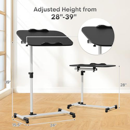 Athena Collection Adjustable Standing Desk Overbed Table with Wheels, White | Height Adjustability(28"-39"), Smooth-rolling Casters, Rolling Lab Cart with Large Tabletop for Office, Hospital, Clinic - color: White, size: without Mouse Pad