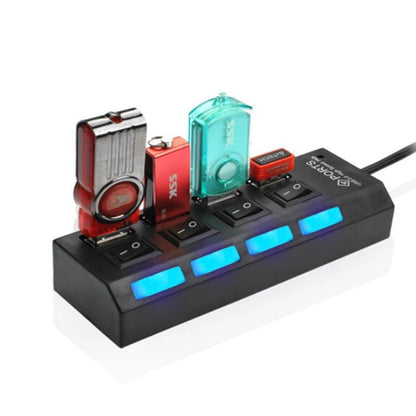 4-Port USB Hub 3.0,USB Hub Splitter with Individual On/Off Switches and Lights Compatible with Laptop,PC,Flash Drive,Mobile HDD