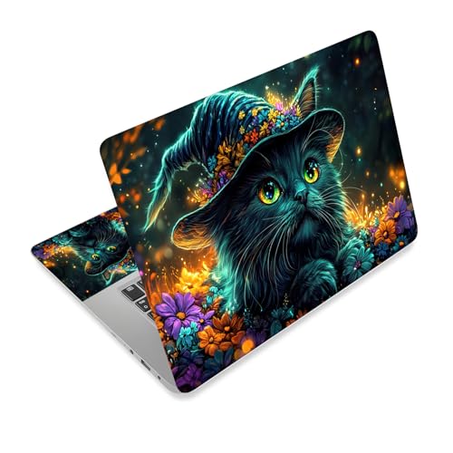 Universal Laptop Skin Sticker Decal,15.6 Inch Laptop Vinyl Cover for 13" 14" 15.6" Laptop,Scratch-Resistant Waterproof Protector Wrap,Reusable with Wrist Pads,Witch Hat Cat - color: Witch Hat Cat