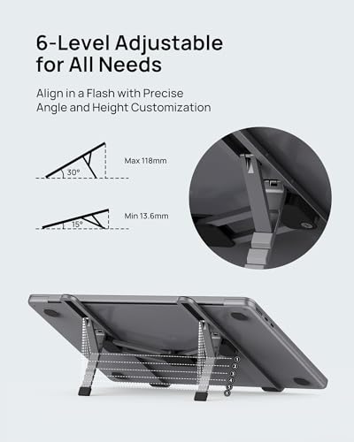 Foldable Laptop Stand for Desk, 6-Levels Height Adjustment Portable Laptop Holder Riser, Ergonomic Aluminum Computer Stand for 10-15.6" Laptop and Tablet,Black