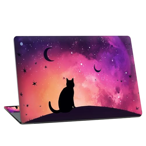 Universal Laptop Skin Sticker with 2 Wrist Pad Skins, Waterproof Scratch Resistant Vinyl Laptop Cover Decal, Cut to Fit for 11–15.6 Inch MacBook HP Dell Lenovo, Cat Purple Sky - color: Cat Purple Sky