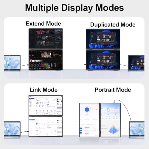 Dual Portable Monitor 18.5" 1080P FHD HDR 360° Folding Stacked Triple Laptop Screen Extender, USB-C HDMI Second Monitor for Laptop, Mac, Windows, VESA Mountable(Driver Need) - size: 18.5 inch Dual monitor Metal