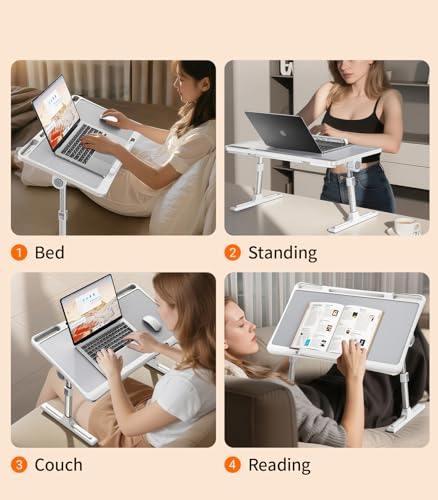 Laptop Desk for Bed,Adjustable Height Lap Desks Bed Tray,Portable Folding Couch Table with Bookstand,Car Rear Seat Sofa Floor Laptop Tray Stand for Adults Kids Eating Breakfast,Writing,Reading - size: Standard