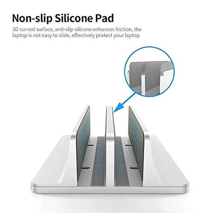 Adjustable Dual Slot Aluminum Vertical Laptop Desk Organizer Holder, Upright Notebook and Tablet Storage Stand Fit Laptop, Desktop Accessory in Silver Black (Black) - color: Black