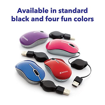 Verbatim Wired Optical Computer Mini USB-A Mouse - Plug & Play Corded Small Travel Mouse with Retractable Cable – Black 98113 - color: BLACK