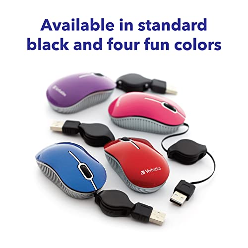 Verbatim Wired Optical Computer Mini USB-A Mouse - Plug & Play Corded Small Travel Mouse with Retractable Cable – Black 98113 - color: BLACK