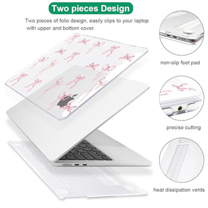 for 2026 MacBook Air 13 Inch Case M5 A3449 M4 A3240 A3113 M3 A2681 M2 2026 2025 2024 2023 2022 Release, Pattern Plastic Hard Shell Case Cover for MacBook Air 13.6inch M5, Pink Bowknot - color: Pink Bowknot