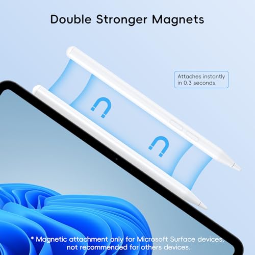 Rechargeable MPP 2.0 Tilt Pen for HP/Surface/Kobo, 4096 Pressure & Magnetic | Two Side Button, Palm Rejection Stylus for Surface Pro 11-3, Laptop/Book/Go/Studio for Students Artists Drawing Note-Taking - color: White