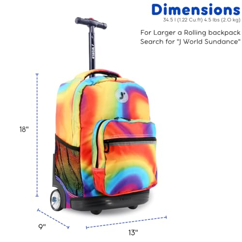 J World Sunrise Kids Rolling Backpack with Wheels for Girls Boys, Roller Bookbag for School, 18 x 13 x 9 Inches, Heat - color: Heat