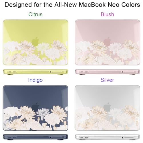Batianda Case for MacBook Neo 13 Inch 2026 Model A3404, Gold Lotus | 4-in-1 Laptop Accessories Bundle with Golden Lotus Line Art, Ultra Slim Hard Shell for Elegant Minimal Style Users - color: Gold Lotus