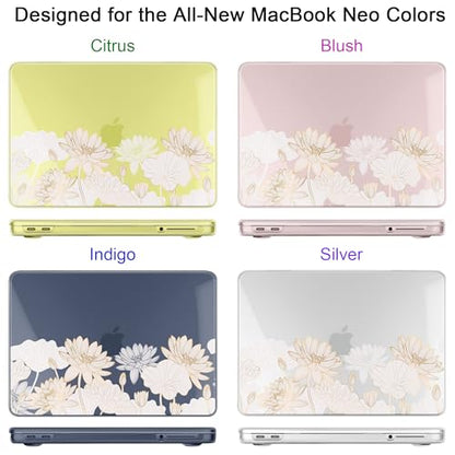 Batianda Case for MacBook Neo 13 Inch 2026 Model A3404, Gold Lotus | 4-in-1 Laptop Accessories Bundle with Golden Lotus Line Art, Ultra Slim Hard Shell for Elegant Minimal Style Users - color: Gold Lotus
