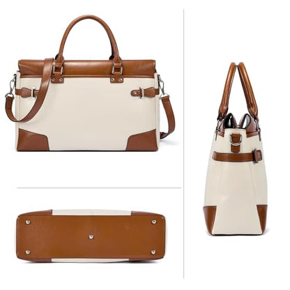 BOSTANTEN Briefcase for Women Leather Laptop Bag 15.6 inch Computer Messenger Office Business Work Tote - color: Apricot