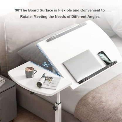 Overbed Table Bedside Shelf Overbed Table Height Adjustable Rolling Laptop Stand with Tilting Desktops Mobile Computer Workstation Study TV Tray(White) - color: White