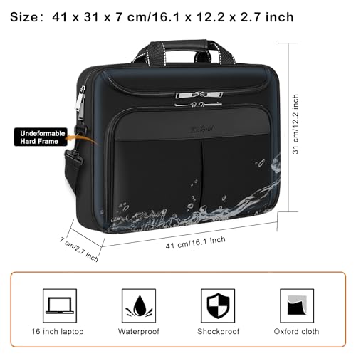 15.6-16.2 Inch Laptop Briefcase with Reinforced Shoulder Strap | Waterproof Messenger Bag for Men with Padded Handle, Business Travel Laptop Bag Compatible with Macbook Pro 16 inch - size: 15.6"-16"