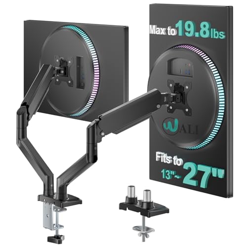 WALI Dual Monitor Mount for 13-27 inch Screens, Dual Monitor Arms for 2 Monitors Holds 19.8 lbs, Adjustable Dual Monitor Stand for Desk, VESA Mount 75x75/100x100mm (GSMP002), Black - color: Black (Dual), size: 13" to 27"