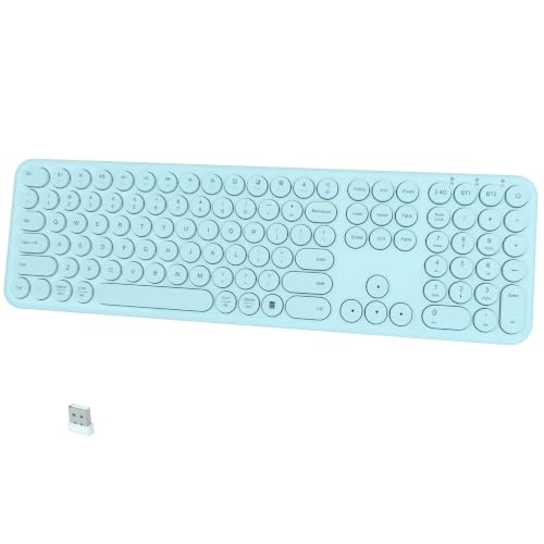 Silent Wireless Keyboard, Bluetooth/2.4G Dual-Mode (Blue) | scissor-switch, ful-size office, slim profile with round keycaps, and compatibility with Windows, Mac, and PC - color: Blue Keyboard