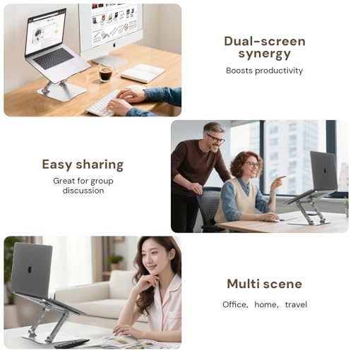 Laptop Stand for Desk – 2.5mm Aluminum Ergonomic Riser, Adjustable Height & Angle, Sturdy Yet Lightweight, Fits 10-17.3 Inch MacBook Pro/Air, Dell XPS, HP,Silver. - color: Metallic Silve