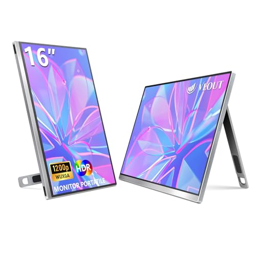 Veout External Second Screen for MacBook Pro (Silver), 1920x1200 IPS 16 inch Travel Monitor with Aluminum Metal Stand, Dual Type-C/Mini HDMI 16:10 Portable Display for iMac/Laptop/Mini PC - color: V1-Silver, size: 16 inch