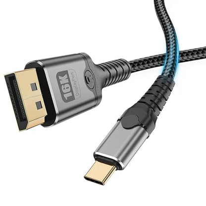 MaxRenard USB-C to DisplayPort 2.1 Cable 16K@30Hz/8K@120Hz/4K@240Hz Gaming-Grade, Thunderbolt 4/3 Compatible 40Gbps High-Speed, for MacBook M4/Dell XPS/Surface Pro & Gaming Monitors (3.3Feet) - size: 3.3Feet, style: 16K-1Pack
