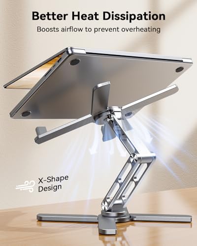 TECKNET Laptop Stand,360°Rotating Base,Adjustable Ergonomic Design | 100% Aluminium,adjustable height and angle,foldable desk stand,fits up to 17 inch laptops,compatible with MacBook Pro