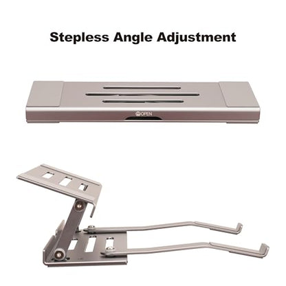 Aluminum Fold & Laptop Riser Stand 3-in-1 Adjustable, Foldable Cooling Stand with Integrated Storage Box, Ruler and Ultra-Slim Portable Design for MacBook, Tablet, Ipad, Keyboard and All Laptop - color: Space Gray