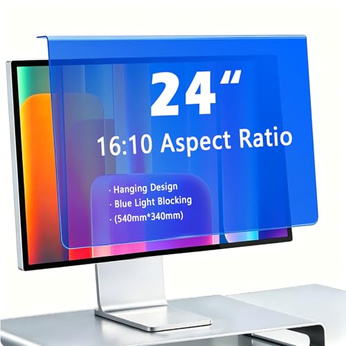 24 Inch Hanging Blue Light Blocking Screen Filter for Monitor, Anti Glare Eye Protection Display Filter, UV Protection, Removable No Adhesive Design, Fits 16:10 Widescreen PC & Computer Screens(1, 24"16:10 (540×340mm)) - size: 24"16:10 (540×340mm)