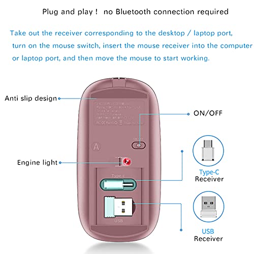 JETTA Wireless Mouse for MacBook Pro MacBook Air MacBook Laptop Mac iMac Desktop Computer Chromebook PC Laptop 2.4 USB/USB C Mouse (Rose Gold) - color: Rose Gold