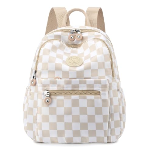 Tanweibago Mini Nylon Women Backpacks,11L Small Ladies backpacks Casual Lightweight Women Shopping Travel Daypack (Checkered Beige) - color: Checkered Beige