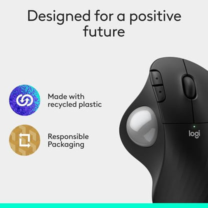 Logitech Ergo M575S Wireless Bluetooth Trackball Mouse - Black Silver Ball | Easy thumb control, precise and smooth tracking, Bluetooth and includes Logi Bolt USB receiver, PC Mac compatible - color: Black + Silver Ball