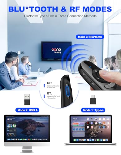 USB Type C Wireless Presentation Clicker, BT&RF 2.4GHz Dual Modes Presenter Remote for PowerPoint Presentations Compatible with Bluetooth-Enabled Laptops Desktop Computers - style: AAA+USB A&C+BT