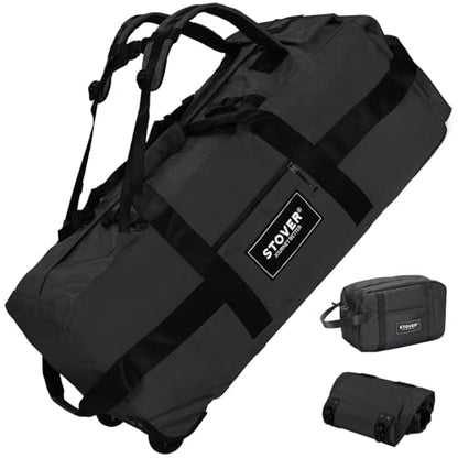 45/80/100L Rolling Duffel Bag with Wheels, X-Large Durable Travel Duffle + Toiletry Bag, Heavy Duty, Packable with Shoulder Straps- Use as Luggage or Backpack, Men/Women (Black) - color: Black