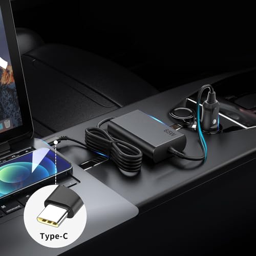 Laptop Car Charger USB C 65W DC Adapter for Lenovo Thinkpad Yoga Ideapad Slim ThinkBook MacBook Dell Latitude Chromebook Asus Acer HP Samsung and All Device with Type-C Port