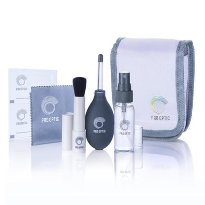 ProOptic Complete Optics Care and Cleaning Kit | 7-piece cleaning kit with air blower, microfiber cloth and spray for lenses, sensors and binoculars