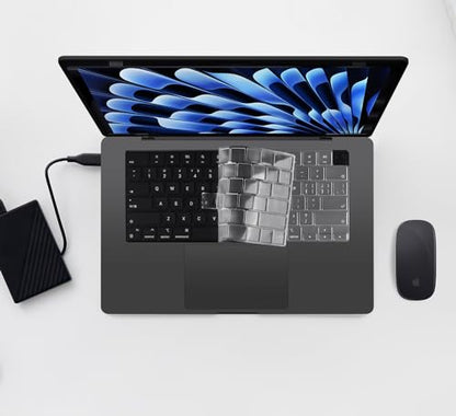 Ultra Thin Keyboard Cover for 2026-2024 MacBook Air 15 inch M5 M4 M3 Chip | A3448 A3241 A3114 TPU Protector Skin, MacBook Air M5 Accessories, Invisible, Anti Fingerprints & Dust, Clear - size: MacBook Air 15"(2023-2026)