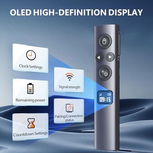 Norwii N95s Presentation Clicker for PowerPoint with Digital Laser Pointer | ①Magnify/Highlight/Air Mouse②TV Screen & Projector③OLED Battery Level Display④Vibration Countdown reminder⑤USB-C Rechargeable - color: Green - BLE&USB-A