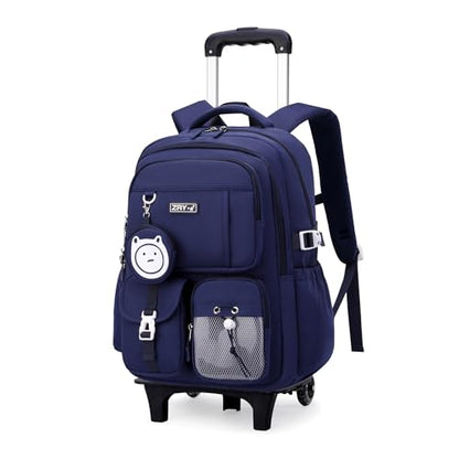 Mfikaryi Kids Rolling Backpack for Girls Boys, Wheeled School Bag Bookbag Kids Backpack with 2 Wheels - color: Two Wheels-dark Blue, style: Two Wheels