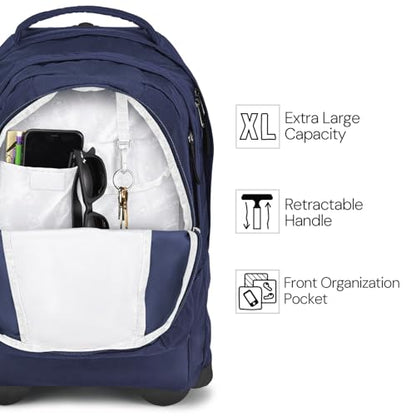 JanSport Driver 8 Rolling Backpack - Wheeled Travel Bag with 15-Inch Laptop Sleeve, One Size, Navy - color: Navy
