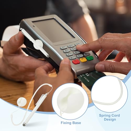 PATIKIL 2 Pcs Screen Capacitive Pen with Spring Rope Fixing Dock High Sensitivity for Mobile Phone Car Navigation GPS POS Tablet Laptop, White - color: White