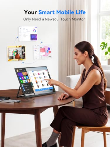 4K Portable Monitor Touchscreen 15.6'', 3840x2160 125% sRGB Laptop Monitor | UHD 10-Point Touch Ultra-Slim Travel Monitor with Kickstand, VESA, USB-C Mini HDMI Second Screen for Laptop, PC, Phone - size: 15.6 inch