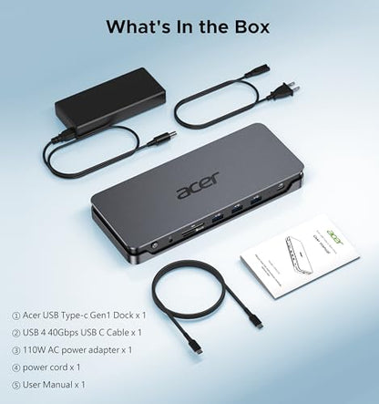 Acer 13-in-1 Laptop Docking Station, USB-C 3 Display Docking (2 HDMI+1 DP) | 100W Laptop Charging, 5Gbps USB-A/C, 1Gbps LAN, Requires Full-Featured USB-C Port, Windows Compatible,macOS Supports Only SST