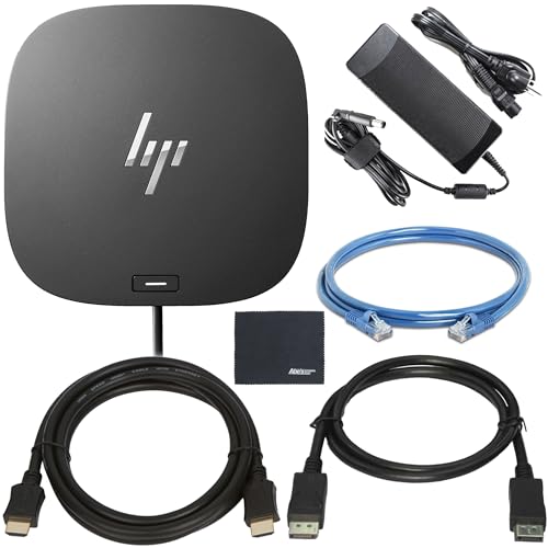 HP Docking Station for Laptop Dual Monitor + Bundle - HP USB-C G5 Dock 5TW10AA / 5TW10UT / 5TW10AA#ABB with 120W Adapter + ZoomSpeed HDMI Cable + DisplayPort Cable + Ethernet + Microfiber Cloth