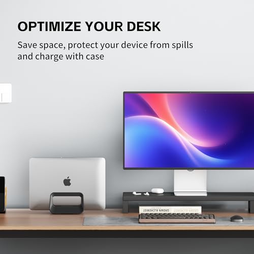 Vertical Laptop Stand for Desk,Plastics Laptop Holder Dock with Silicone Protection,Compatible with All MacBook/Surface/Samsung/HP/Dell/Chrome Book (Black) - color: Black
