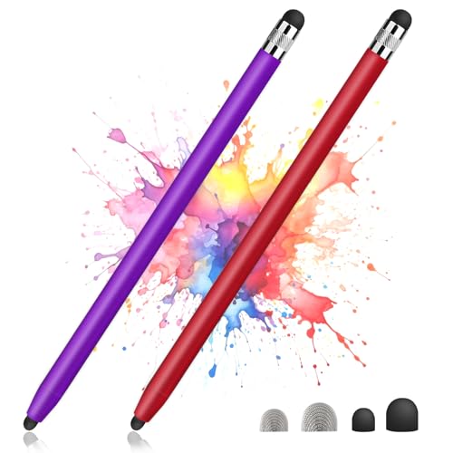 2 Pack Stylus Pen for Touch Screen, High Precision and Sensitivity, Stylus Pen for iPhone/iPad/Tablet Android/Microsoft Surface All Universal Touch Screens Devices with 4 Rubber Tips (Red/Purple) - color: Red+Purple
