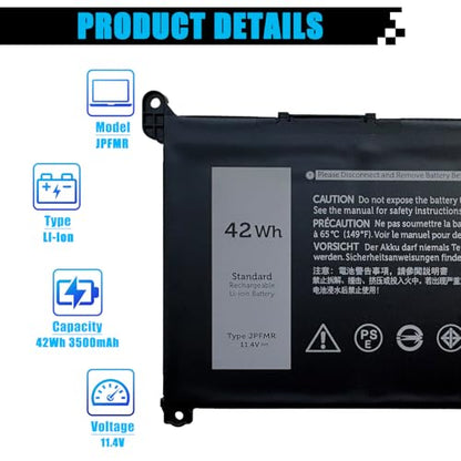 JPFMR Laptop Battery Replacement for Dell Chromebook 3100 3400 2-in-1 5488 5493 5593 P90F Series 0JPFMR 7MT0R 7MTOR 16DPH 7T0D3 07T0D3 DN33X RDNP5 65N6H 11.4V 3500mAh - size: 7.54*4.09*0.23 inch JPFMR