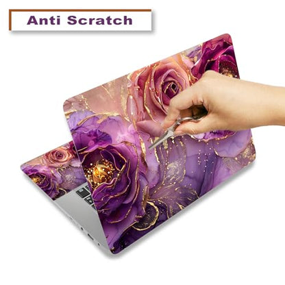 Laptop Decal Sticker Skin Cover, 12" 13.1" 13.3" 14" 15" 15.4" 15.6" Laptop Netbook Vinyl Art Skin Sticker Cover Notebook PC Protector (2 Wrist Pad Included), Removable Reusable, Marble Flowers - color: Marble Flowers