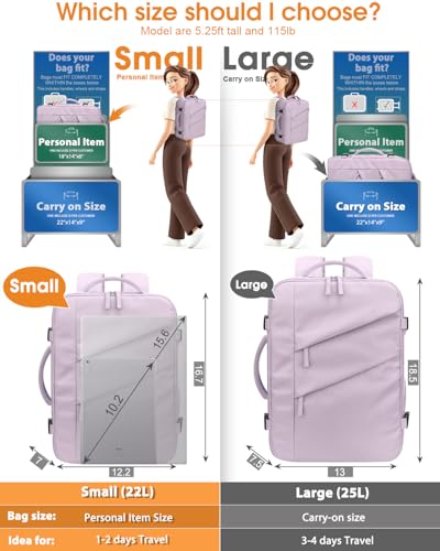 Capolo Travel Laptop Backpack Women Men Personal Item Weekender Travel Bag | 22L Flight Approved,Waterproof Overnight Bag,College Bookbag,Work,1-2 Day Travel,Fits 15.6" Laptop (Small,Purple) - color: Purple, size: Small