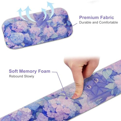 Petmolico 4-in-1 Wrist Rest Set with Desk Pad, Blue Flower Cat | Non-slip PU base, soft Lycra & memory foam, ergonomic pain relief, great for home/office - color: Blue